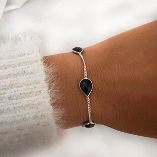 Armbandje teardrop black onyx - 925 zilver