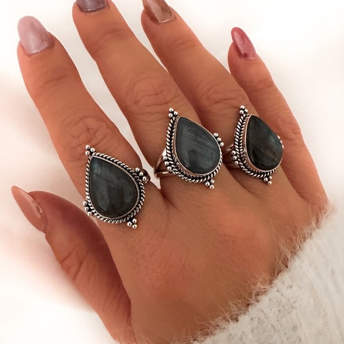 Labradorite Drop ring - 925 zilver