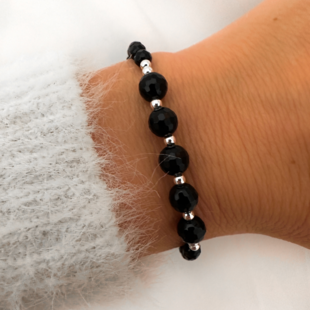 Onyx kralen  armband - 925 zilver