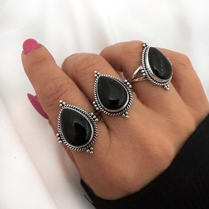 Onyx Drop ring - 925 zilver