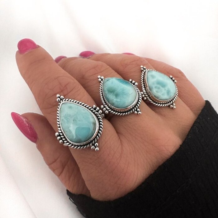 Larimar Drop ring - 925 zilver
