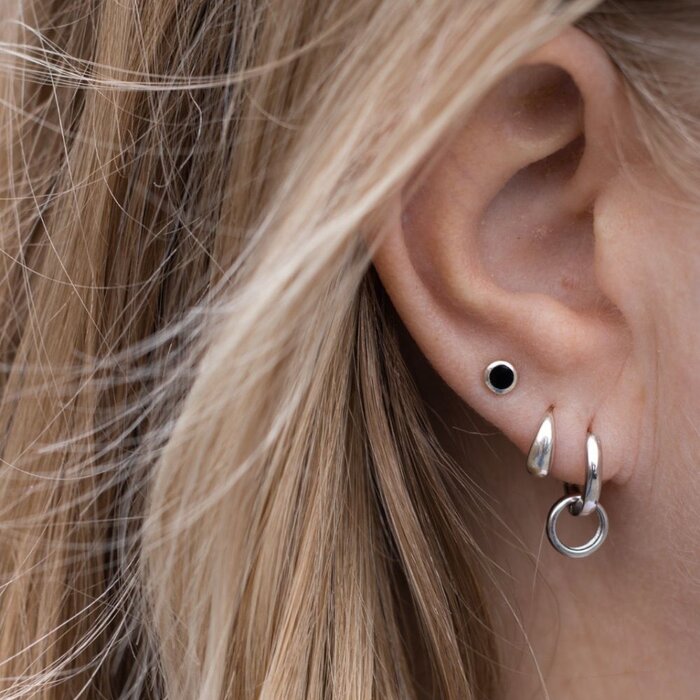 Mini oorknopjes Black Onyx - 925 zilver