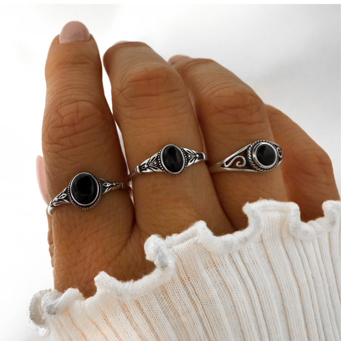 Ayla Onyx ring - 925 zilver