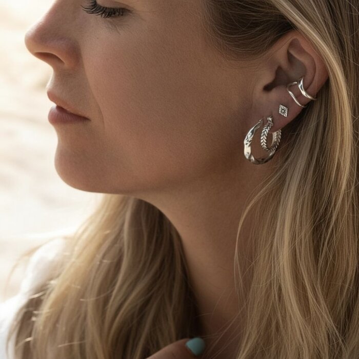 Textured hoops - 925 zilver