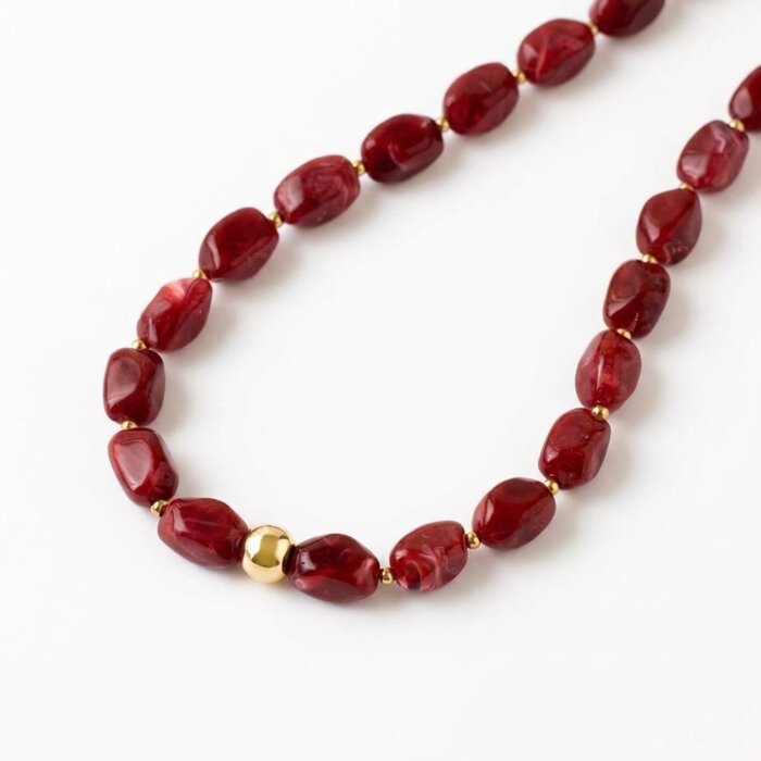 Bold Beads Necklace - Deep Red