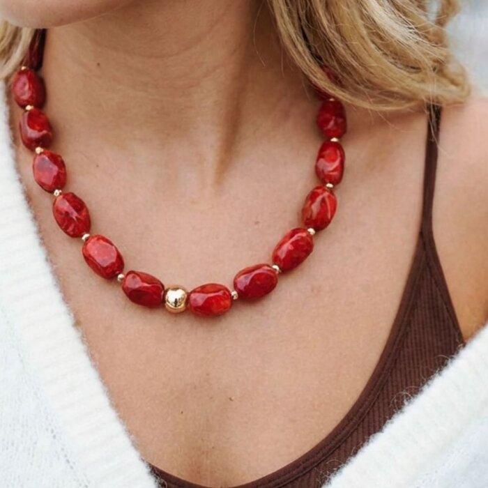 Bold Beads Necklace - Deep Red