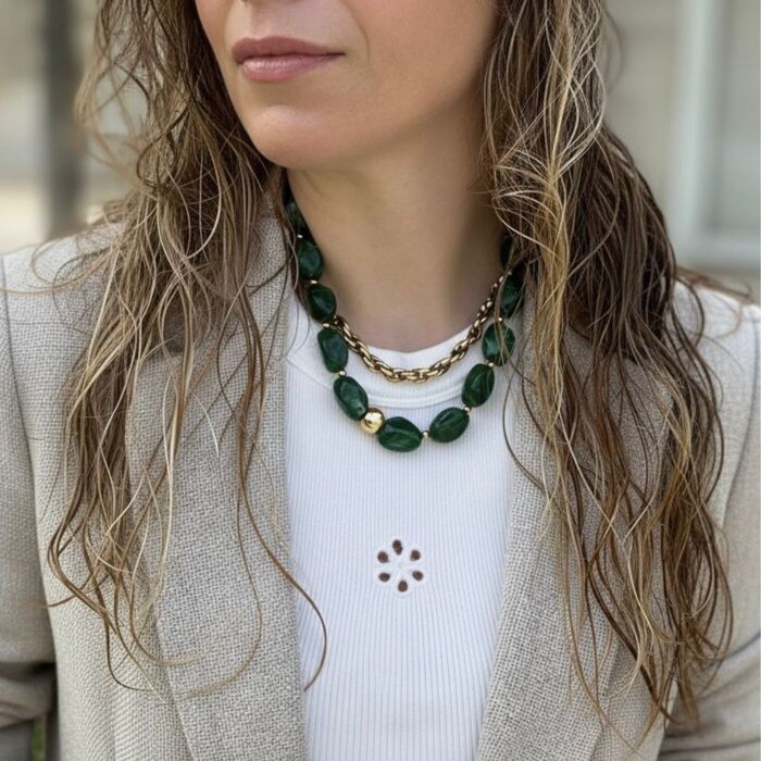 Bold Beads Necklace - Emarald Green