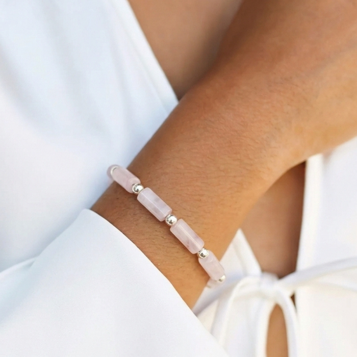 Rose Quartz Flow armband - 925 zilver