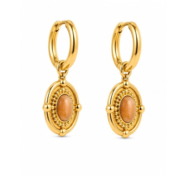 Huggie oorbellen Sunstone goud