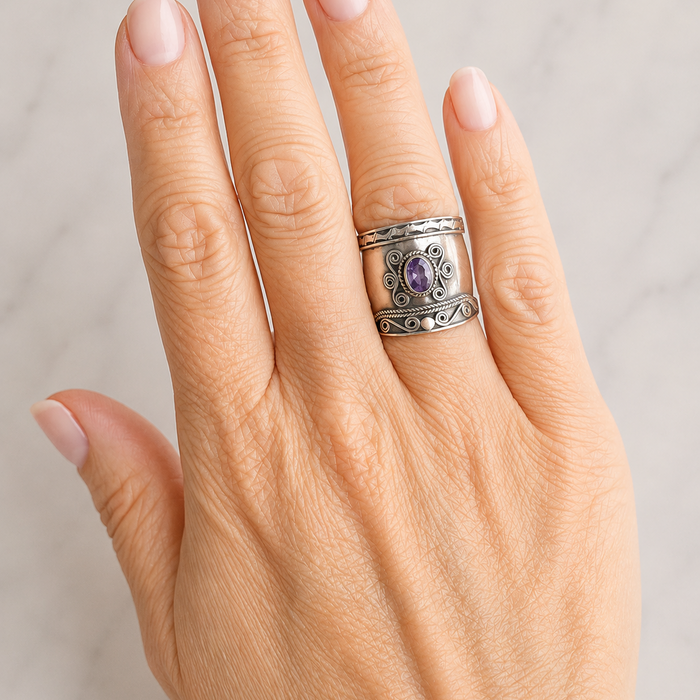 Boho ring Amethist 925 zilver
