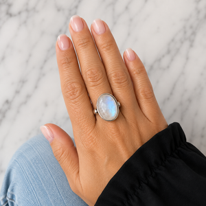 Maansteen ring Feather - 925 zilver