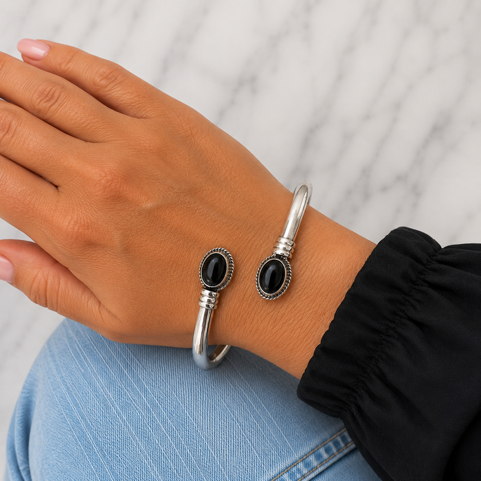 Doble armband black onyx - 925 zilver