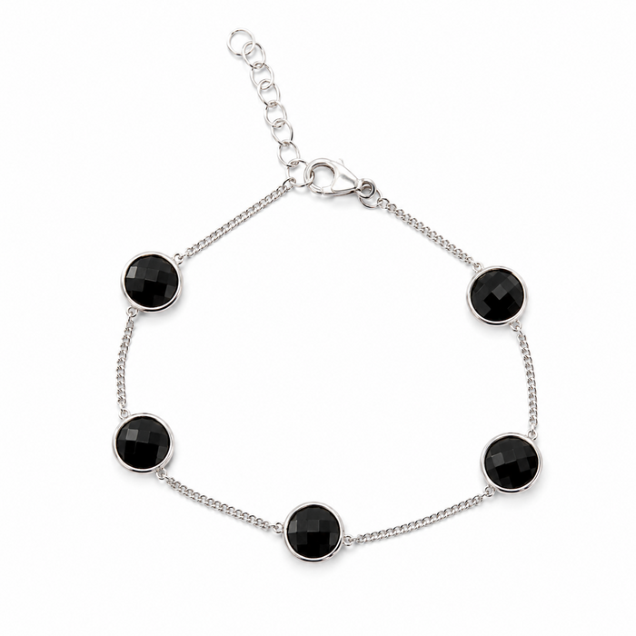 Armband black onyx beads - 925 zilver