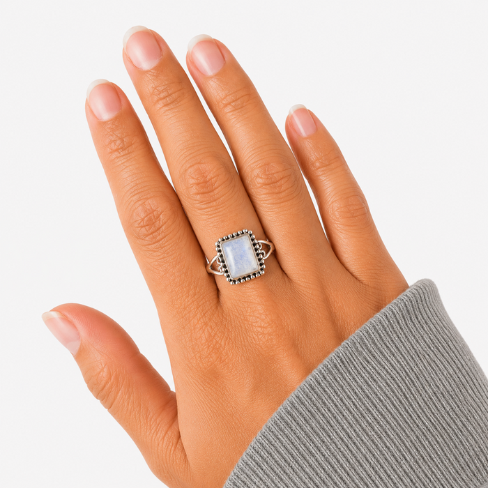 Maansteen ring vierkant - 925 zilver