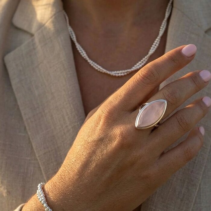 Rosequartz ring Zia - 925 zilver
