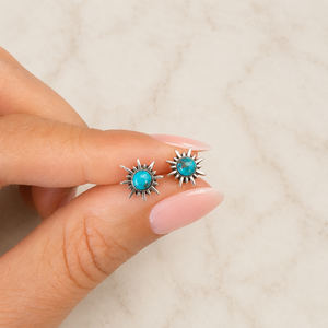 Turquoise sun oorknopjes - 925 zilver