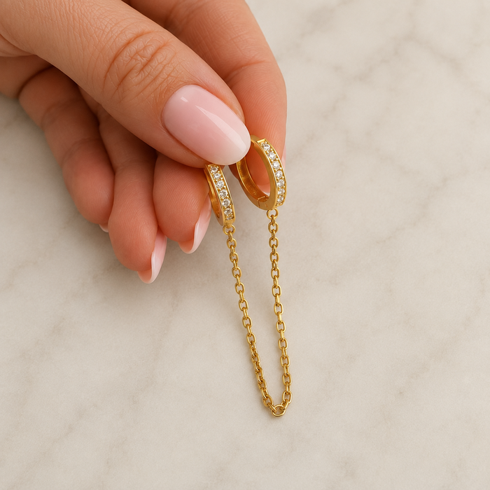 Dubbele oorringen chain - goldplated