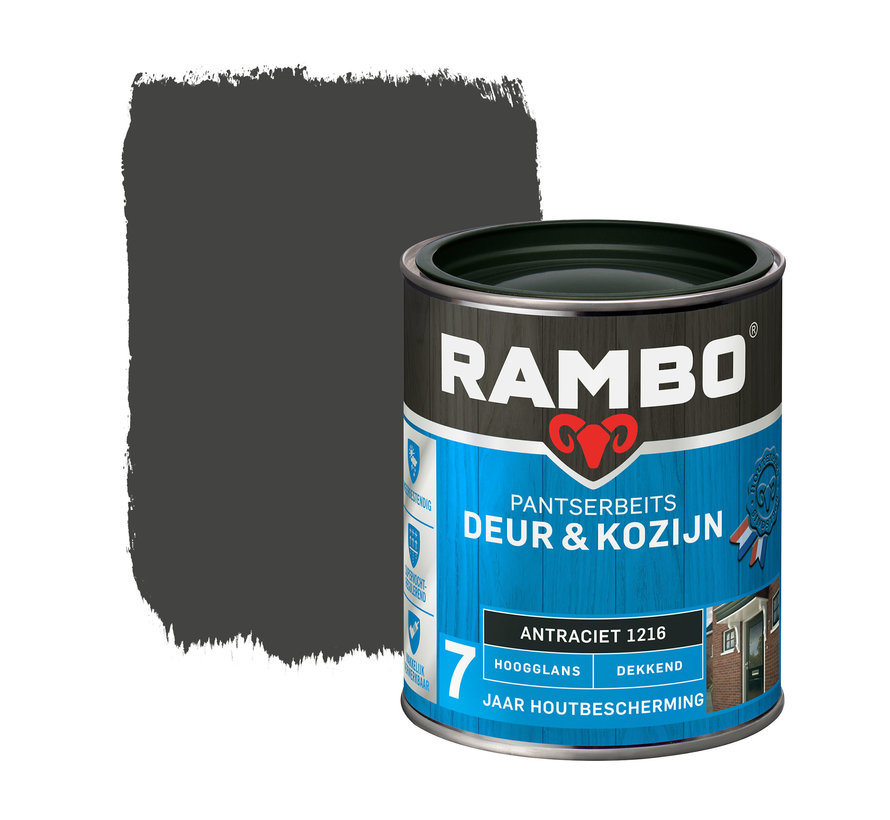 Rambo Pantserbeits Deur&Kozijn Hoogglans Dekkend Antraciet 1216 - 750 ML