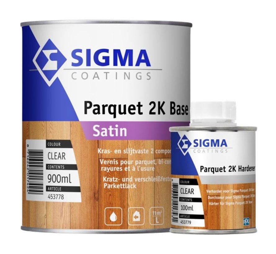 Sigma Parquet 2K Satin Set | Zijdeglans 2K Blanke Lakverf Binnen - 1 LTR