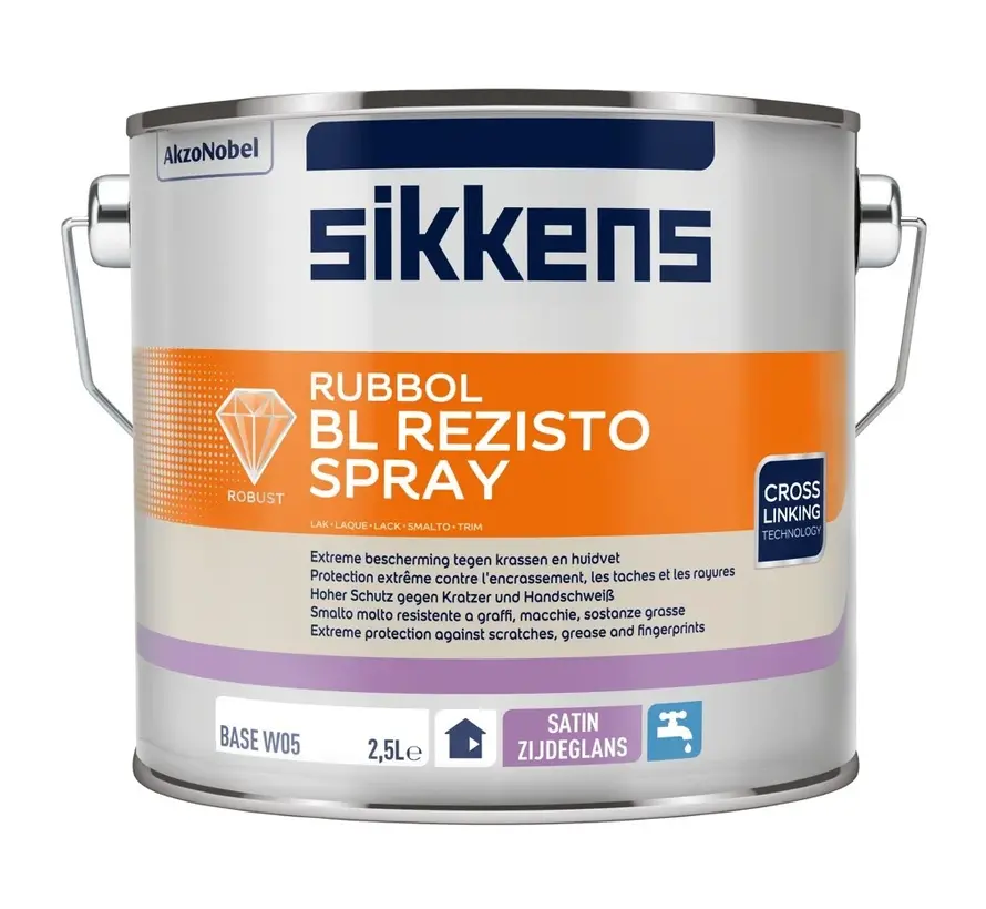 Sikkens Rubbol BL Rezisto Spray Satin | Verspuitbare Lakverf Binnen - 2,5 LTR 