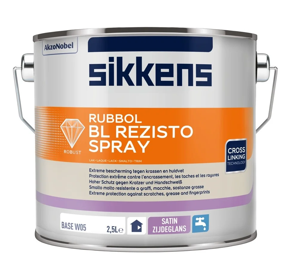 Rubbol BL Rezisto Spray Satin | Verspuitbare Lakverf Binnen | 2,5 LTR | Kleur