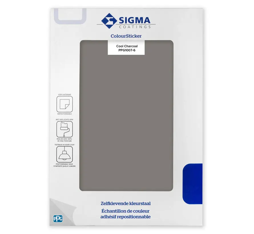 Kleurstaal Sigma ColourSticker Cool Charcoal PPG1007-6 | Zelfklevende Kleurstaal - A5 Formaat
