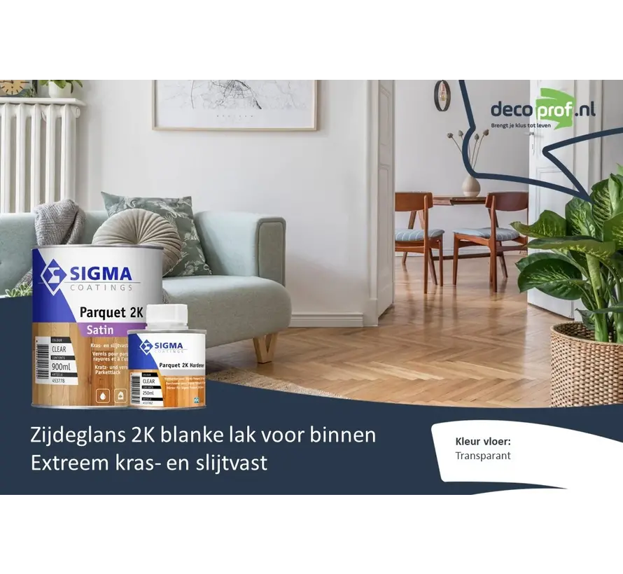 Sigma Parquet 2K Satin Set | Zijdeglans 2K Blanke Lakverf Binnen - 1 LTR