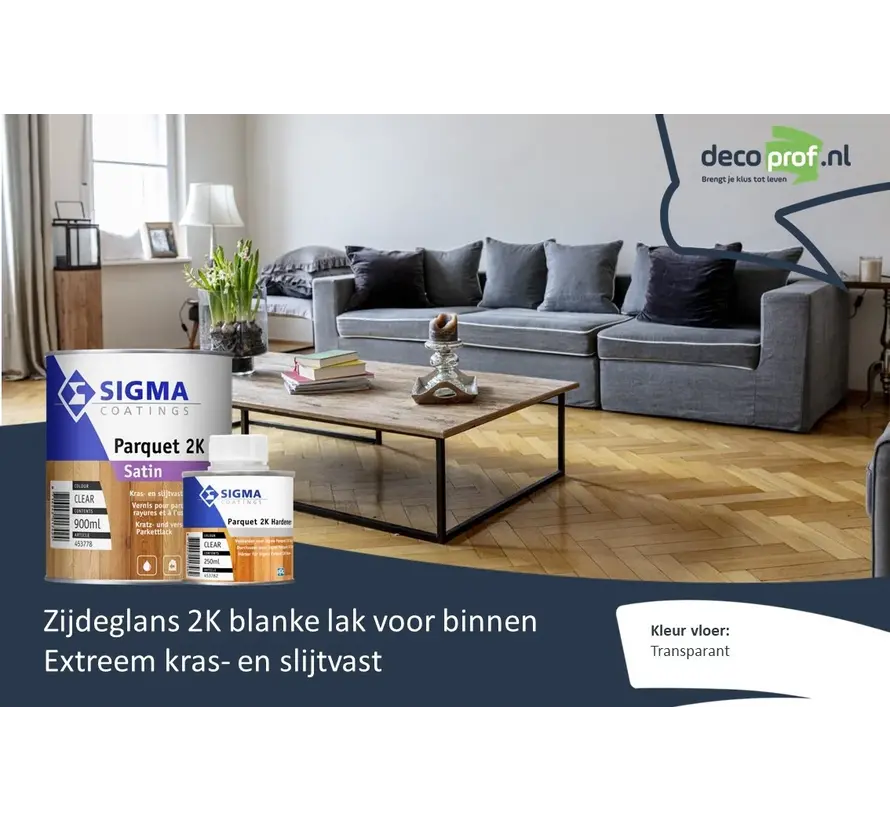 Sigma Parquet 2K Satin Set | Zijdeglans 2K Blanke Lakverf Binnen - 1 LTR