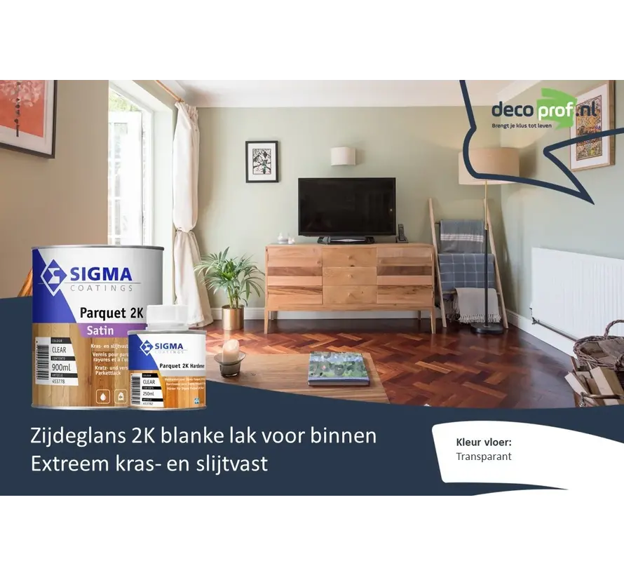 Sigma Parquet 2K Satin Set | Zijdeglans 2K Blanke Lakverf Binnen - 1 LTR