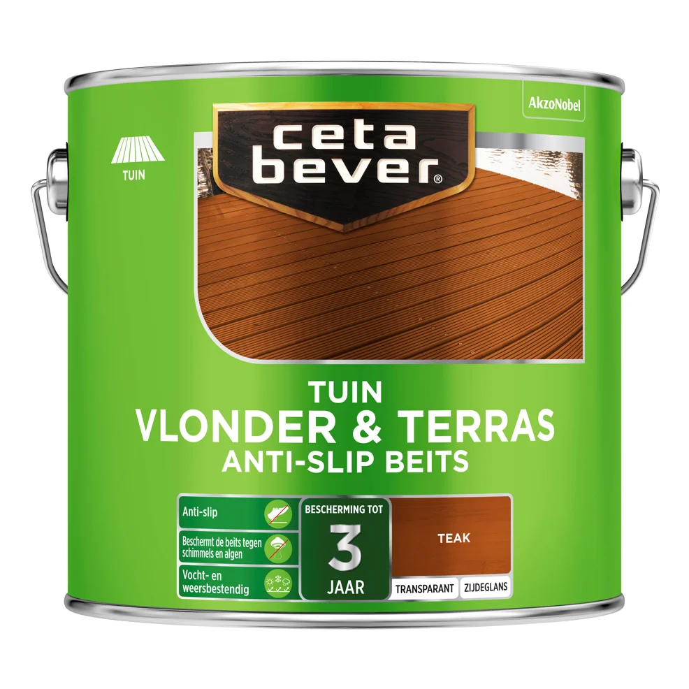 Tuin Vlonder en Terras Anti Slip Beits Transparant Zijdeglans Teak | 2,5 LTR