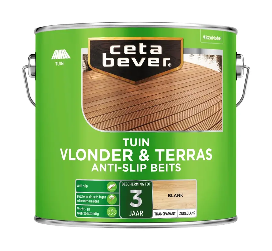 CetaBever Tuin Vlonder en Terras Anti Slip Beits Transparant Zijdeglans Blank - 2,5 LTR