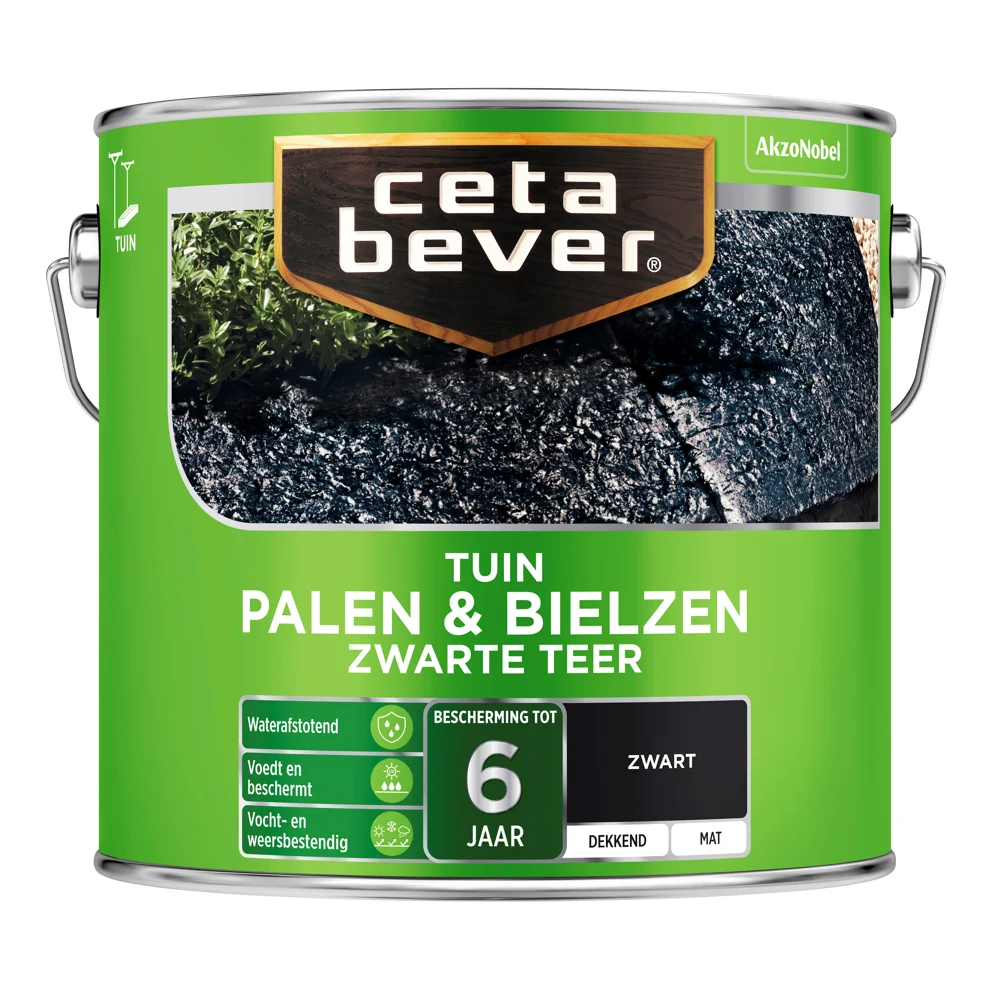 Cetabever palen & bielzen zwarte teer dekkend zijdeglans 25 L