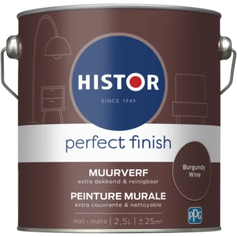 Histor Perfect Finish Muurverf Mat Burgundy Wine PPG1053-7 Histor Perfect Finish Muurverf Mat Burgundy Wine PPG1053-7