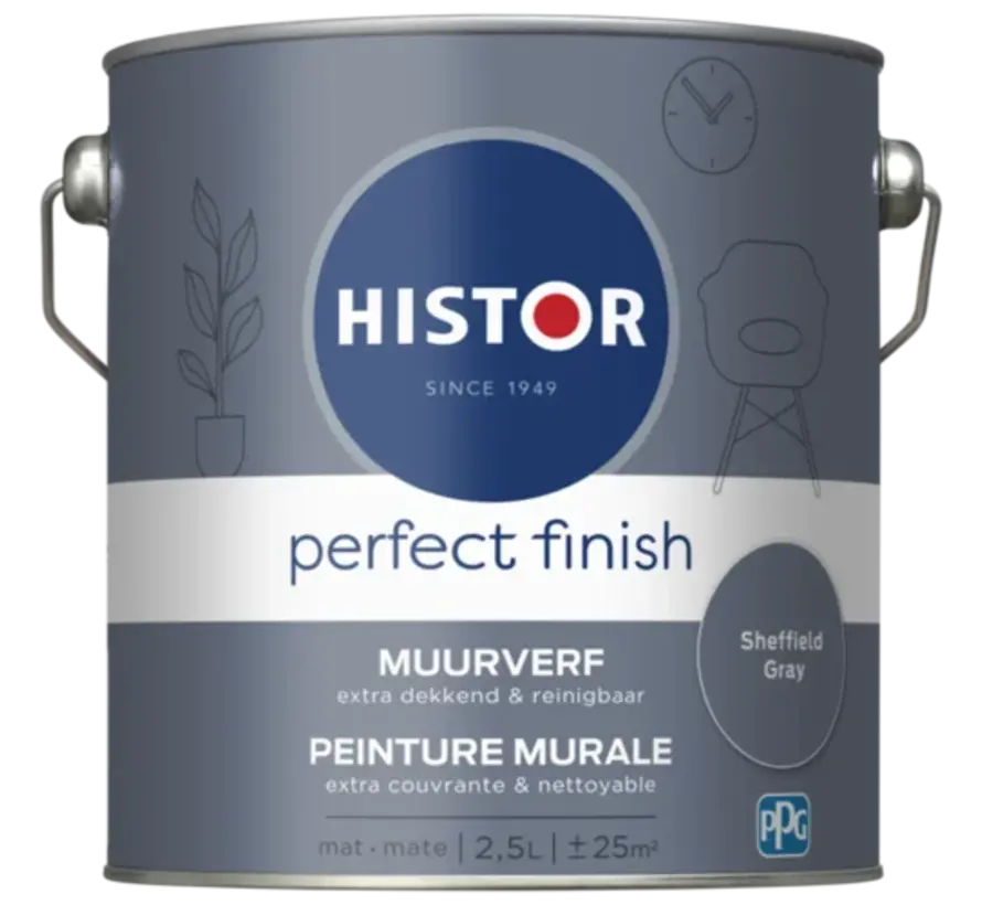 Histor Perfect Finish Muurverf Mat Sheffield Gray PPG1041-6 - 2,5 LTR