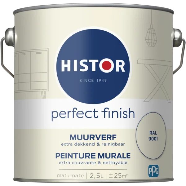 Histor muurverf Perfect Finish mat RAL 9001 2,5L