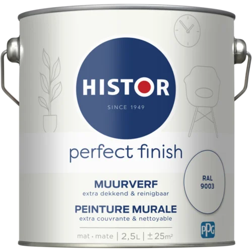 Histor muurverf Perfect Finish mat RAL 9003 2,5L