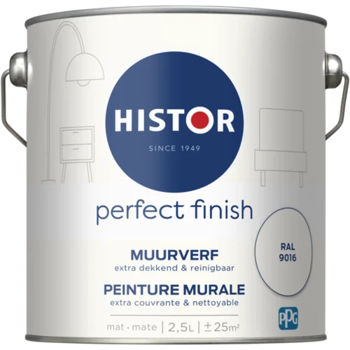 Histor muurverf Perfect Finish mat RAL 9016 2,5L
