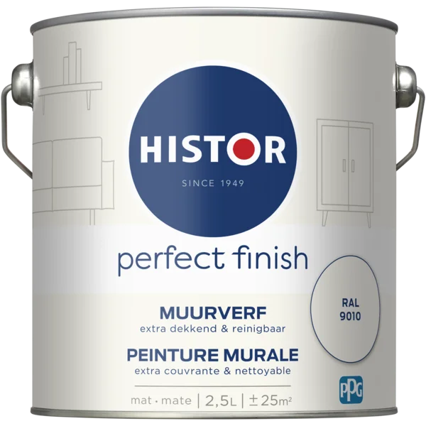 Histor muurverf Perfect Finish mat RAL 9010 2,5L
