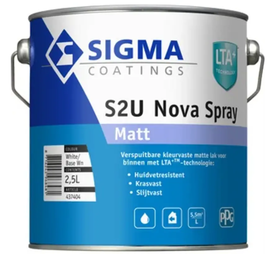 Sigma S2U Nova Spray Matt | Verspuitbare Matte Lakverf Binnen - 2,5 LTR 
