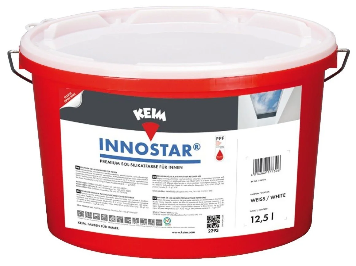Duurzame Binnenmuurverf KEIM Innostar Verpakking: 25 liter Standaardkleuren: Wit | Merk KEIM | Waterbasis Minerale basis | Muurverf voor Binnen | Mat Extra mat |