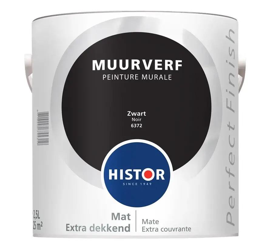 Histor Perfect Finish Muurverf Mat Zwart 6372 - 2,5 LTR