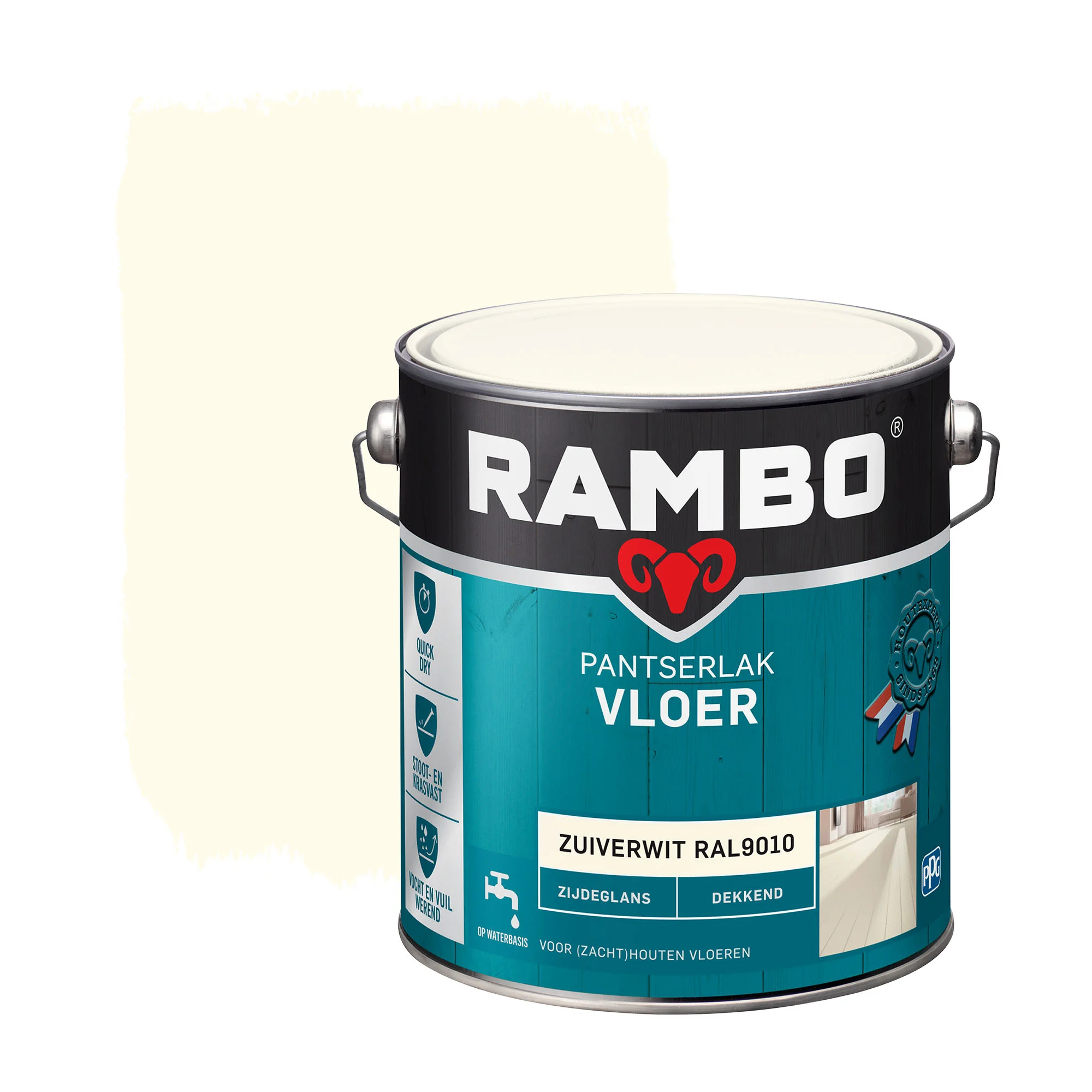 Pantserlak Vloer Dekkend Zijdeglans RAL9010 | 2,5 LTR