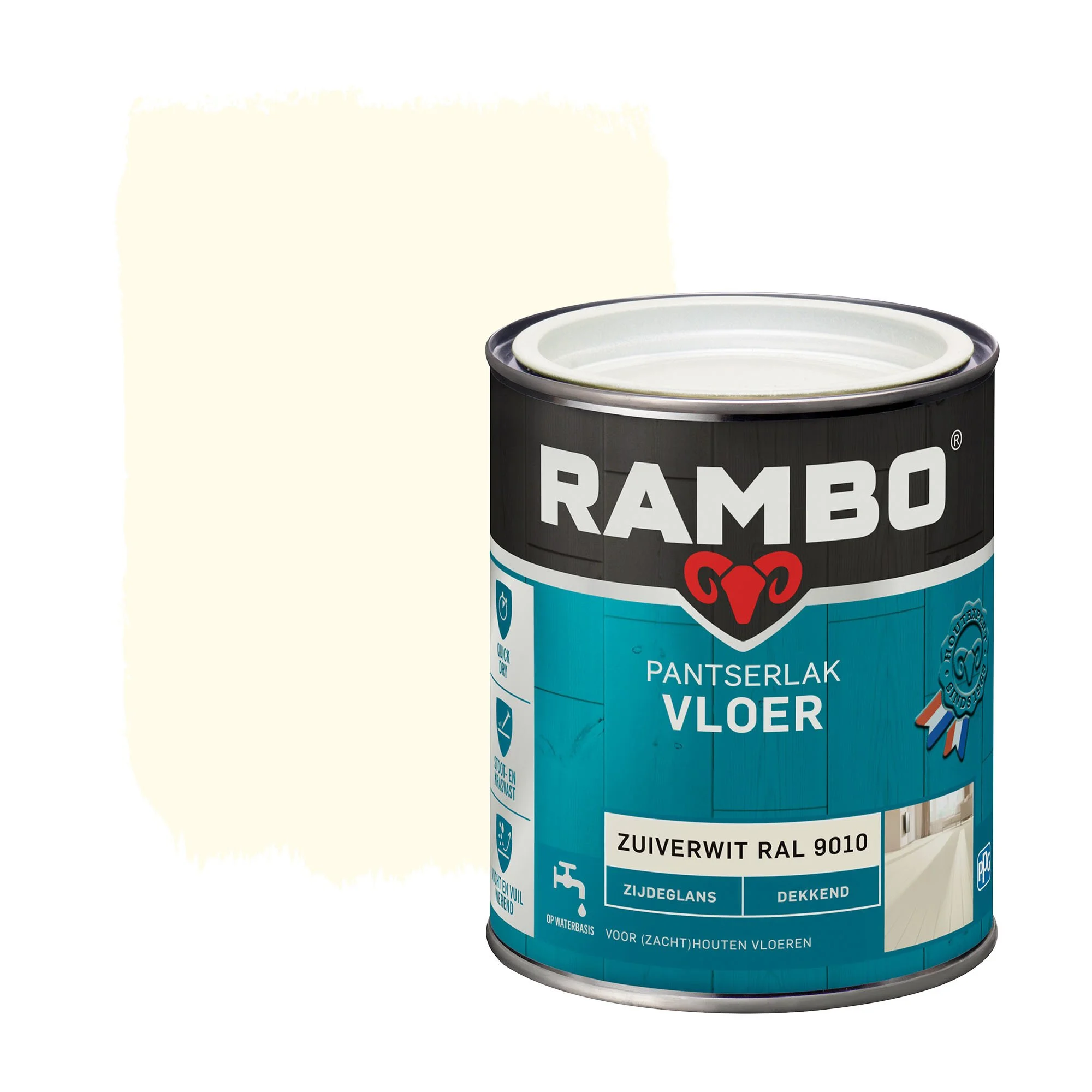 Rambo pantserlak vloer acryl dekkend zijdeglans zuiverwit 750 ml