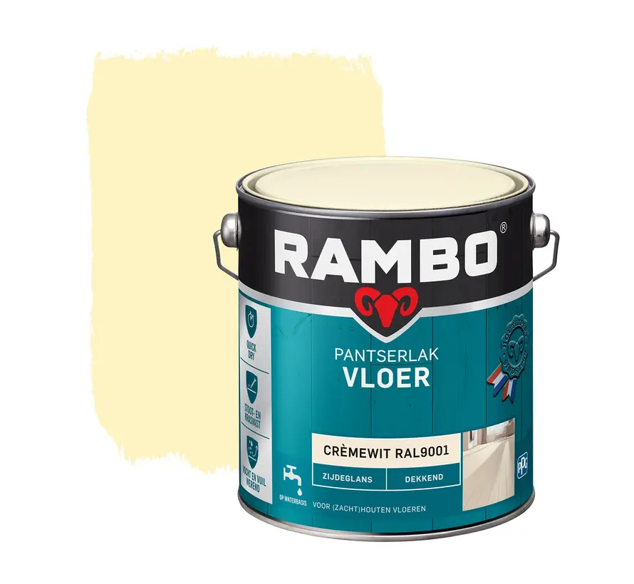 Rambo Pantserlak Vloer Dekkend Zijdeglans RAL9001 - 750 ML