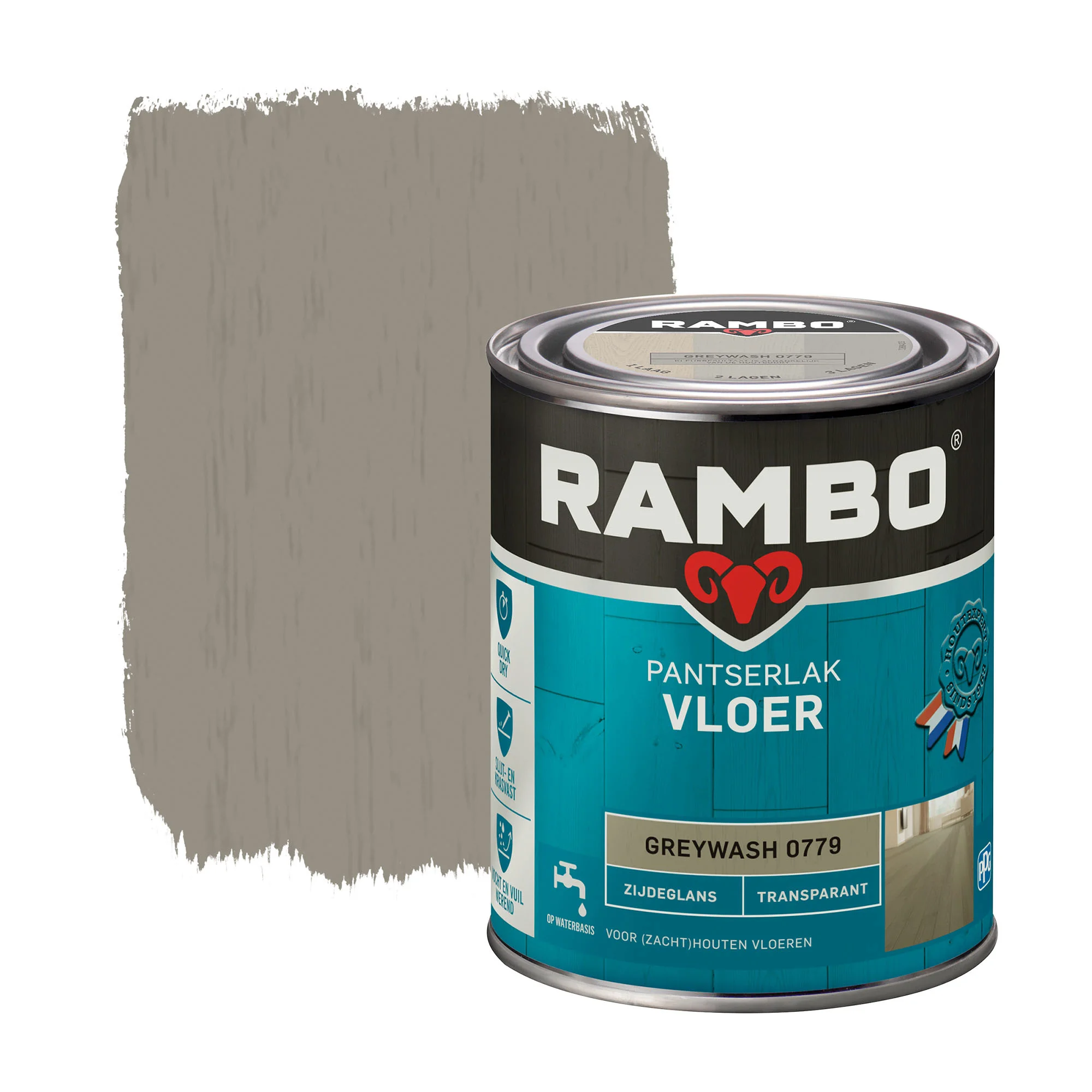 Rambo pantserlak vloer transparant zijdeglans greywash 750 ml