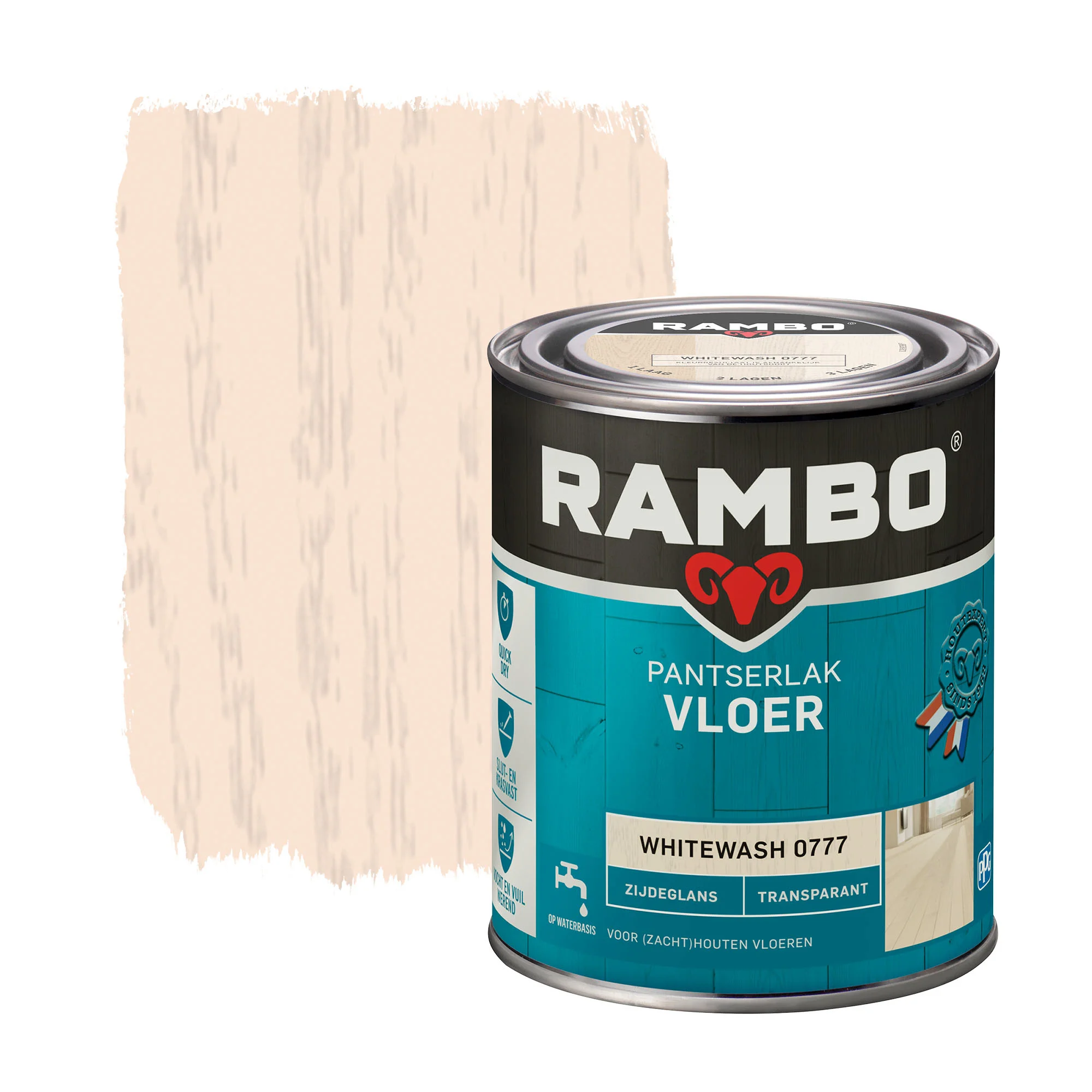 Rambo pantserlak vloer transparant zijdeglans whitewash 750 ml