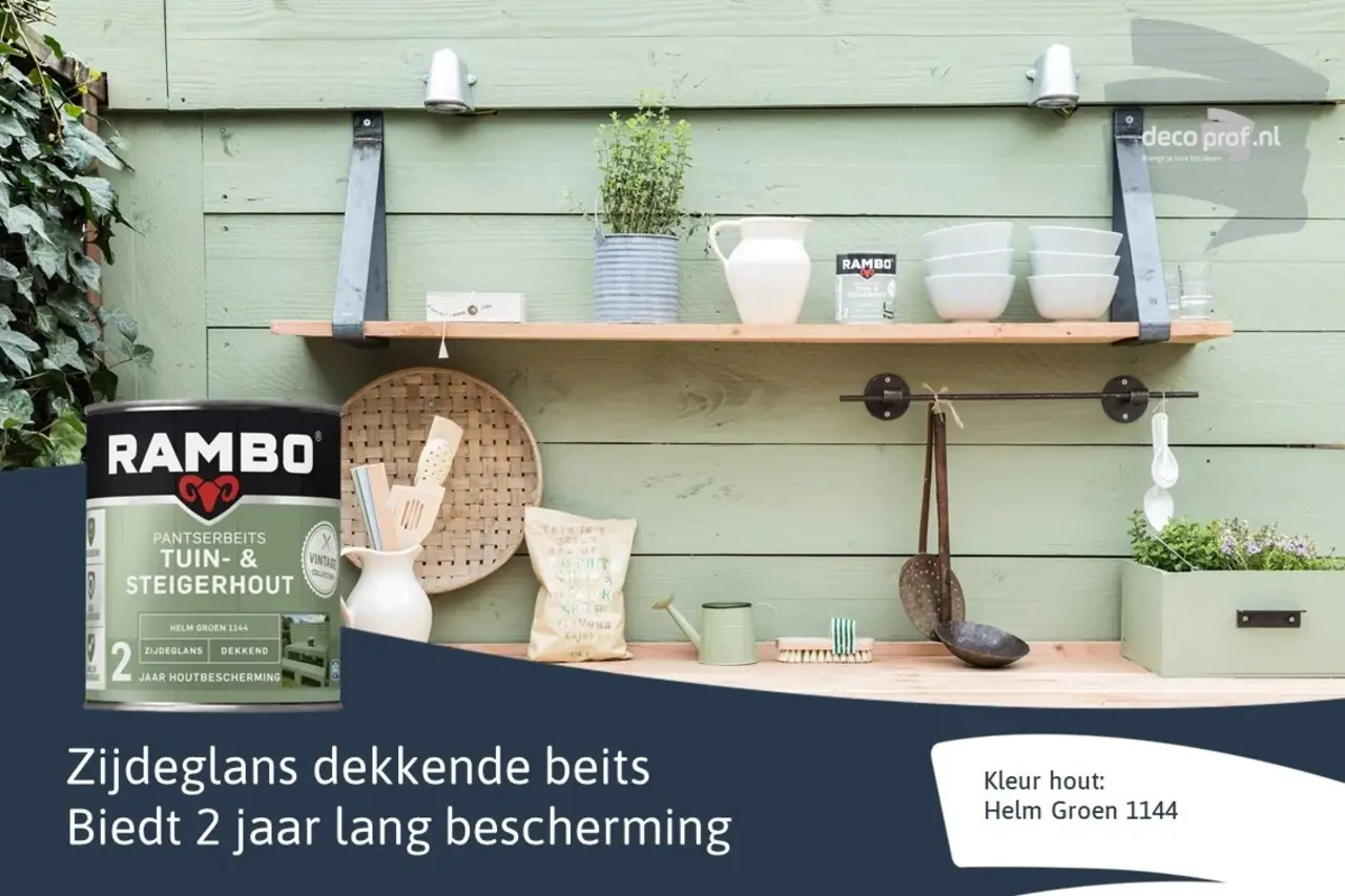 Rambo Pantserbeits Tuin&Steigerhout Zijdeglans Dekkend Helm Groen 1144 Rambo Pantserbeits Tuin&Steigerhout Zijdeglans Dekkend Helm Groen 1144