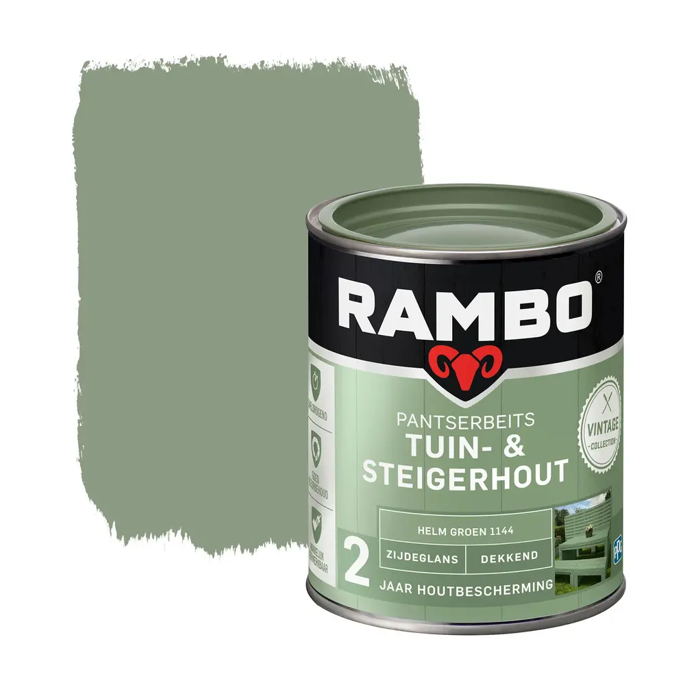 Rambo Pantserbeits Tuin&Steigerhout Zijdeglans Dekkend Helm Groen 1144 Rambo Pantserbeits Tuin&Steigerhout Zijdeglans Dekkend Helm Groen 1144