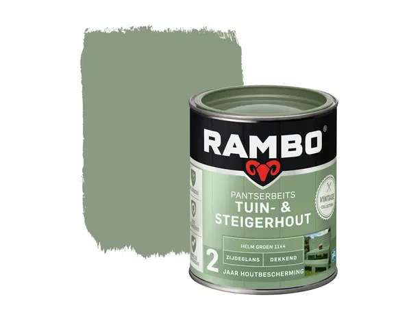 Rambo Pantserbeits Tuin&Steigerhout Zijdeglans Dekkend Helm Groen 1144 Rambo Pantserbeits Tuin&Steigerhout Zijdeglans Dekkend Helm Groen 1144