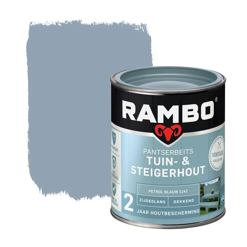 Rambo Pantserbeits Tuin&Steigerhout Zijdeglans Dekkend Petrol Blauw 1142 Rambo Pantserbeits Tuin&Steigerhout Zijdeglans Dekkend Petrol Blauw 1142